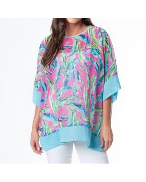 Elsie & Zoey Lexi Boho Tropical Brush Sheer Poncho Cover Up - Blue