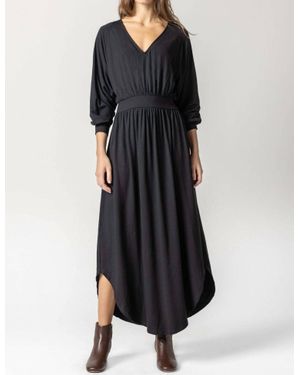 Lilla P Full Sleeve V-neck Maxi Dress - Black