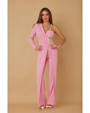 TRUEDAMES Jewel One Strap Shoulder Jumpsuit - Natural