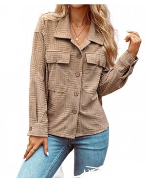 fashionworks Textured Chest Pocket Button-Up Shacket - Natural
