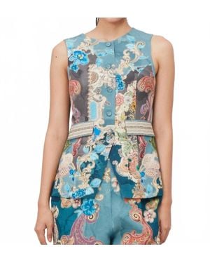 Ranna Gill Soline Round Neck Waist Coat - Blue