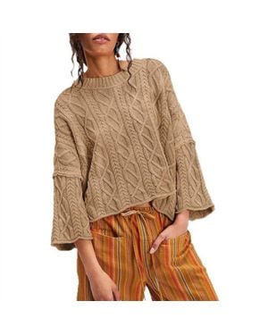 Lovesoft Cropped Cable Knit Sweater - Brown