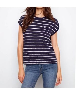 Charlie b Striped Cap Sleeve Knit Top - Blue