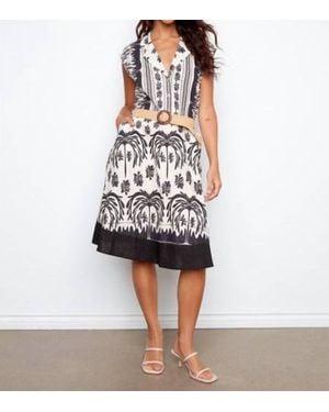 Charlie b Printed Linen Cap Sleeve Dress With Straw Belt - White