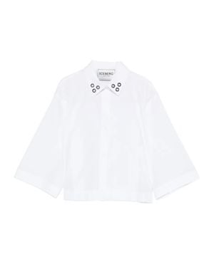 Iceberg Cropped Eyelet Detail Shirt - White