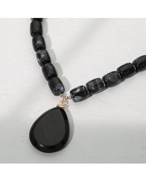 Fashnzfab Chunky Teardrop Pendant Beaded Necklace - Black