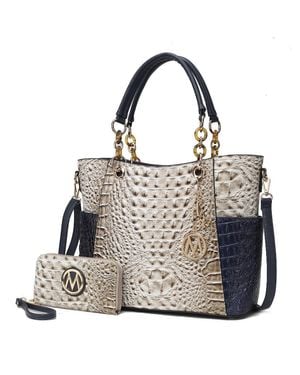 MKF Merlina Faux Crocodile-Embossed Vegan Leather Tote Bag With Matching Wallet - Gray