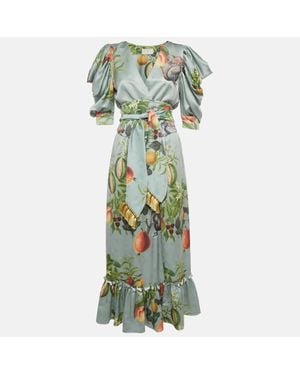 Eugenia Fernandez Sage Printed Satin Palma Maxi Dress - Green