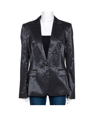 Just Cavalli Striped Cotton Ramie Blend Single Buttoned Blazer - Black