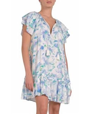 Elan Ruffled V Neck Mini Dress - Blue