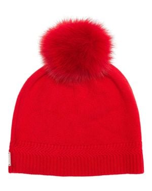Gorski Knit Cashmere Hat With Fox Fur Pompom - Red