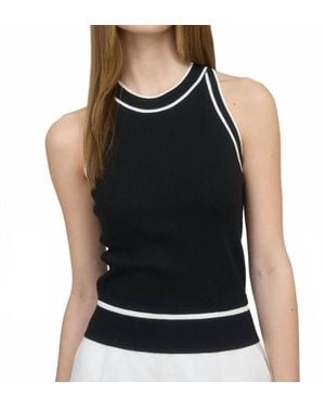 The Workshop Contrast Stripe Sweater Knit Halter Top - Black