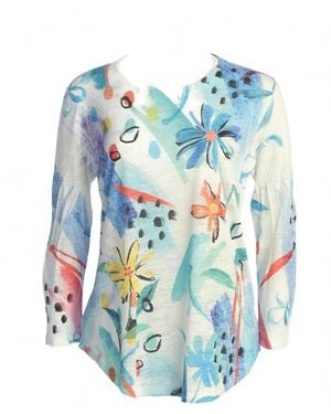 Jess & Jane Flora Burnout Rounded Hem Top - Blue