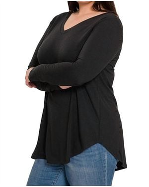 Zenana Long Sleeve Round Neck Hem Top Plus - Black