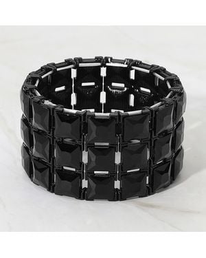 Fashnzfab 3-Rows Square Stone Stretch Evening Bracelet - Black