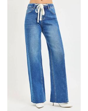 Risen Slouchy Baggy Waistband Drawstring Jeans - Blue