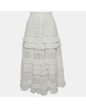 Zimmermann Cotton Lace Ruffled Midi Skirt - Gray
