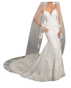 Mori Lee Edged With Pearl And Rhinestone Beaded Lace Wedding Veil - Gray
