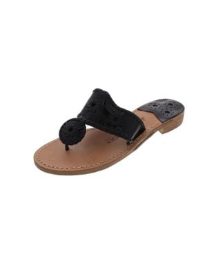 Jack Rogers Palm Beach Patent Whip Stitched Trim Thong Sandals - Black