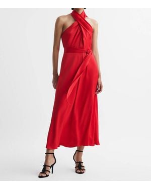 Reiss Vida Satin Halter Neck Dress - Red