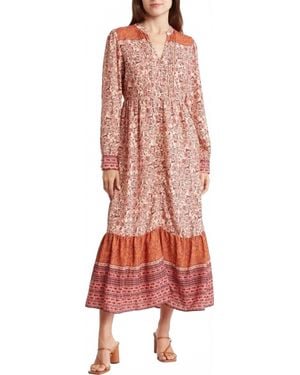 Mila + Mate Border Print Long Sleeve Dress - Orange