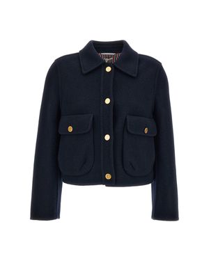 Thom Browne Cropped Bell-Sleeve Tailored Wool Jacket - Blue