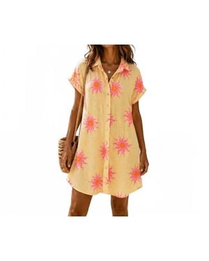 Lowie Cotton Sun Print Shirt Dress - Orange