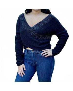Eesome Cocktails And Conversations V-Neck Sweater - Blue