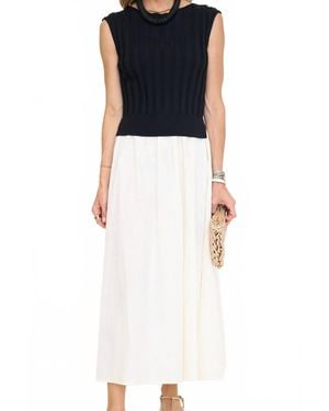 Moon River Boat Neck Knit Mixed Media Midi Dress - Black