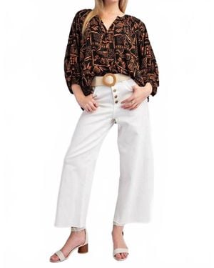 Easel Aztec Print Challis Top - Black