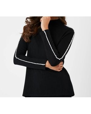 French Kyss Stitch Sleeve Mock Neck Sweater - Black