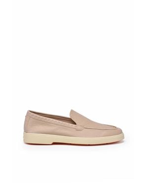 Santoni Cream Leather Hammered Loafers - Natural