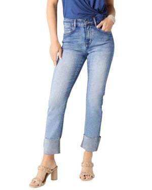 Coco + Carmen Everstretch Straight Ankle With Wide Cuff Jeans - Blue