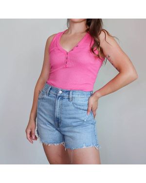 Michael Stars Luna Shine Henley Tank Top - Pink