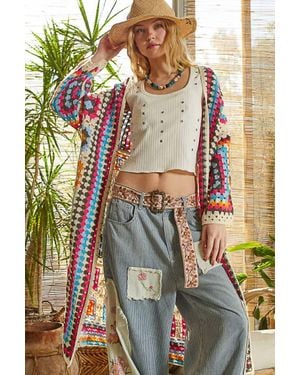 Pol Mia Grandma Square Knit Cardigan - Natural