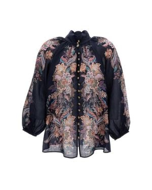 Zimmermann Wide High-Collar Shirt With Geometric Button Fastening - Blue