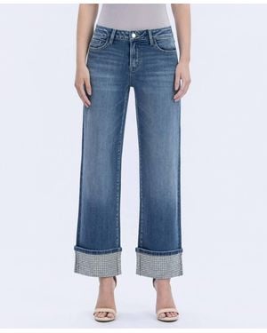 Flying Monkey Mid Rise Cuffed Slim Wide Jeans - Blue