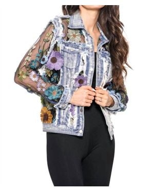 Jadore Embroidered Denim And Lace Bohemian Jacket - Black