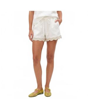 Naked Zebra Scallop Trim Linen Shorts - White