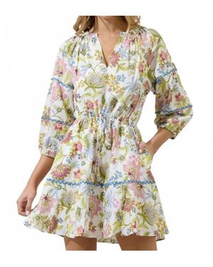 Sugarlips Pany Floral Daria Split Neck Mini Dress - White