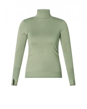 YEST Suzette Glitter Trimmed Turtleneck Top - Green