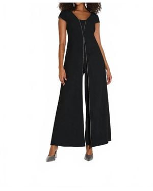 Joseph Ribkoff Rhinestone Trim Split Panel Jumpsuit - Black