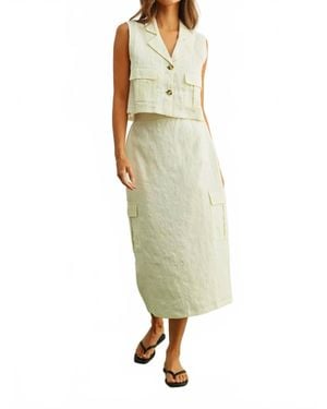 Miou Muse Linen Cargo Midi Skirt - Green