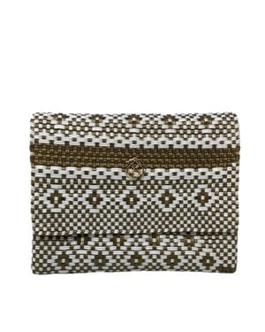 Lolas Bag Handmade Aztec Stripe Long Metal Chain Strap Crossbody Bag - Metallic
