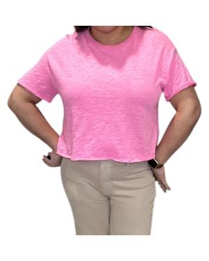 Bobi Raw Edge Cropped Tee Shirt - Pink