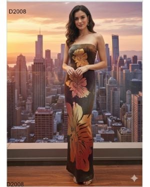 TRUEDAMES Metallic Flower Tube Maxi Dress - Multicolor