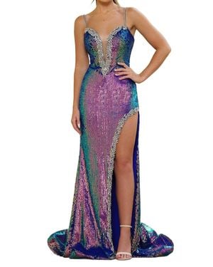 Ava Presley Sleeveless Embellished Prom Gown - Blue