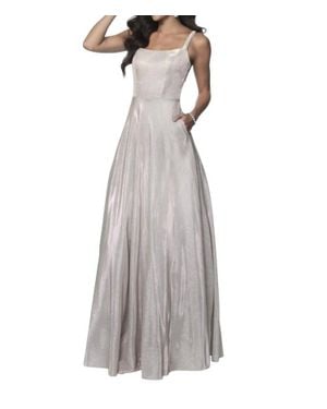 Blush Prom Shimmer Knit Open Back Prom Dress - Gray