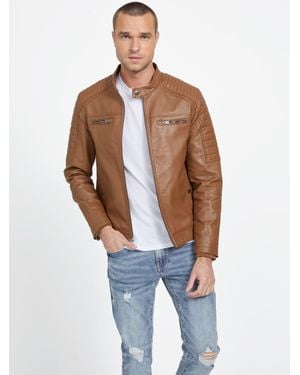 Guess David Faux-leather Hooded Jacket - Blue