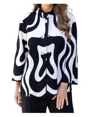 FRANK LYMAN Belina Abstract Print Knit Jacket - Blue